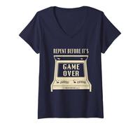 Femme Repent Before It's Game Over - Retro Arcade Game Christian T-Shirt avec Col en V