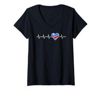 Femme République démocratique du Congo Heartbeat Design RDC T-Shirt avec Col en V