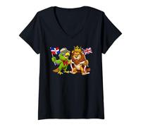 Femme République Dominicaine Britannique Drapeau Royaume-Uni Fier T-Shirt avec Col en V