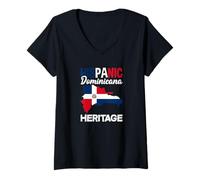 Femme République Dominicaine Pride Hispanic Dominicana Heritage T-Shirt avec Col en V