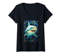 Femme Requin Blanc Post-impressionniste T-Shirt avec Col en V