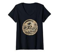 Femme Requin Chemise Esprit de méditation Moine Zen T-Shirt avec Col en V