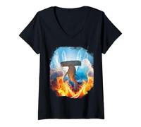 Femme Requin Marteau, Requins de Glace et de feu, Animal de l'océan T-Shirt avec Col en V