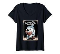 Femme Requin mignon lisant un livre de contes au coucher avec Finley Kids T-Shirt avec Col en V