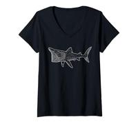 Femme Requin Pèlerin Illustration Passionné De Requins T-Shirt avec Col en V