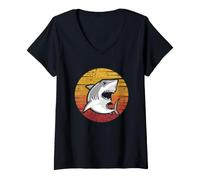 Femme Requin rétro en Forme de Baleine Blanche T-Shirt avec Col en V