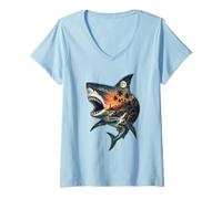 Femme Requin surréaliste, océan, Coucher de Soleil, île Tropicale, Phare Marin T-Shirt avec Col en V