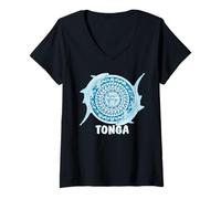 Femme Requins nourrices Design polynésien des Tonga T-Shirt avec Col en V