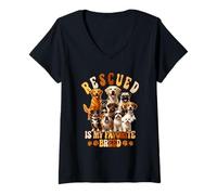 Femme Rescued is My Favorite Race Animal Rescue Dog Lover T-Shirt avec Col en V