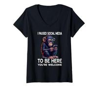 Femme Réseaux sociaux en pause Rencontres drôles en ligne Chimpanzé mignon T-Shirt avec Col en V