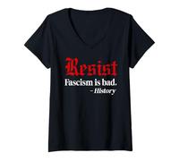 Femme Resist Fascism is Bad No Kings America Protest Anti Fascism T-Shirt avec Col en V