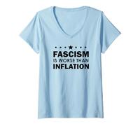 Femme Resist Fascism is Worse Than Inflation No Kings Anti-Fascism T-Shirt avec Col en V