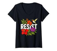 Femme RESIST Floral Political Protest Feminist Resist T-Shirt avec Col en V