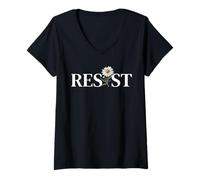 Femme RESIST Manifestation politique anti-Trump florale T-Shirt avec Col en V