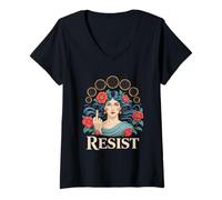 Femme Resist Tshirt Nouveau Mucha Anti-Trump Femmes Féministes T-Shirt avec Col en V