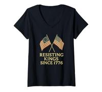 Femme Résistance aux rois depuis 1776 - Manifestation patriotique T-Shirt avec Col en V