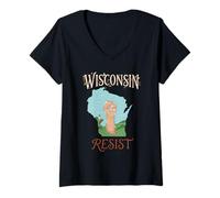 Femme Résister à la Manifestation Politique du Wisconsin T-Shirt avec Col en V