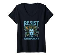 Femme Résistez au patriarcat - Puissance féministe de Méduse T-Shirt avec Col en V