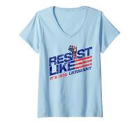 Femme Résistez comme si c'était 1938 Allemagne Reject Fascism Project 2025 T-Shirt avec Col en V