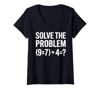Femme Résolvez Le problème 67 Professeur de mathématiques drôle 67 Math Six Seven T-Shirt avec Col en V