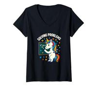 Femme Résoudre des problèmes mathématiques Licorne Graphique T-Shirt avec Col en V
