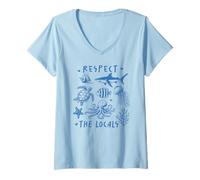 Femme Respect Ocean Wildlife Sea Turtle Shark Poulpe Marine Life T-Shirt avec Col en V