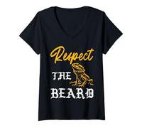 Femme Respect The Beard Bearded Dragon Beardie Funny Beardie pour Hommes, Femmes et Enfants T-Shirt avec Col en V