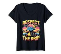 Femme Respect The Drip Pickleball Style Cool Saveur Urbaine Sport T-Shirt avec Col en V