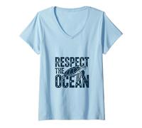 Femme Respect The Ocean Sauvons Les Tortues T-Shirt avec Col en V