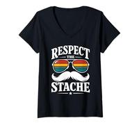 Femme Respect The Stache Masque Facial rétro Vintage T-Shirt avec Col en V