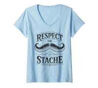 Femme Respect The Stache - Moustache - Rétro - Visage - Barbe T-Shirt avec Col en V