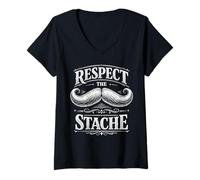 Femme Respect The Stache - Moustache - Rétro - Visage - Barbe T-Shirt avec Col en V