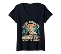 Femme Respect This Old Man Engineering Without Internet - T-Shirt avec Col en V