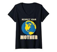 Femme Respecte la Terre Mère Climat Nature Écologie T-Shirt avec Col en V