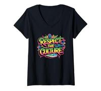 Femme Respectez la culture Graffiti Urban Hip-Hop Streetwear Art T-Shirt avec Col en V