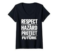 Femme Respectez Les Dangers et protégez l'avenir | Sécurité au Travail T-Shirt avec Col en V