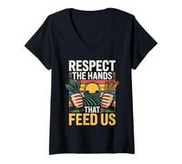 Femme Respectez Les Mains Qui Nous nourrissent Fierté agricole T-Shirt avec Col en V