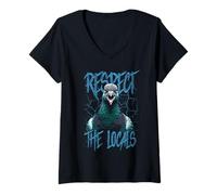 Femme Respectez l'oiseau de Pigeon drôle des habitants T-Shirt avec Col en V