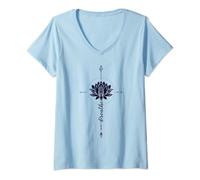 Femme Respire Mandala Fleur de Lotus Méditation Yoga Relax T-Shirt avec Col en V