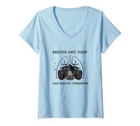 Femme Respirez en Toute sécurité Aujourd'hui - Vivez en Bonne santé Demain | EPI respiratoire T-Shirt avec Col en V