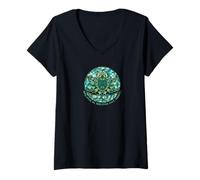 Femme Respirez, yogo Tee Grenouille méditative géométrique T-Shirt avec Col en V