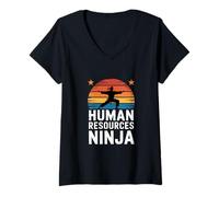 Femme Ressources humaines Ninja Donne drôle Rétro Vintage T-Shirt avec Col en V