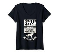 Femme Reste Calme C'est Un Berger Allemand Pas Un Requin T-Shirt avec Col en V