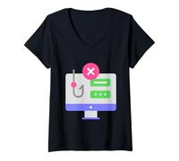 Femme Restez Alerte à la cybersécurité des survivants de Phishing T-Shirt avec Col en V