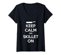 Femme Restez Calme et Faites Chauffer la poêle T-Shirt avec Col en V