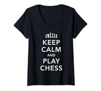 Femme Restez Calme et jouez aux échecs en Blanc T-Shirt avec Col en V