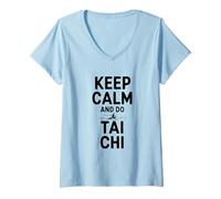 Femme Restez Calme et pratiquez la Relaxation du Tai Chi T-Shirt avec Col en V