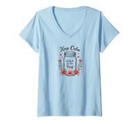 Femme Restez calmes et Attendez Le Ping Funny Canning Homesteading T-Shirt avec Col en V