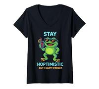 Femme Restez hoptimiste mais Je ne Peux Pas froget - Amoureux des Grenouilles T-Shirt avec Col en V