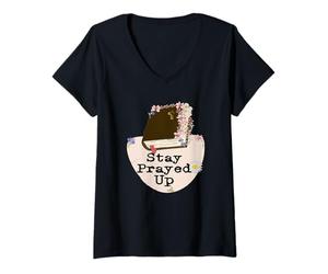 Femme Restez prié, Quoi qu'il Arrive. Surtout Ces Jours-ci T-Shirt avec Col en V